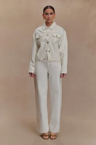 Kirra Cinched Denim Jacket – White