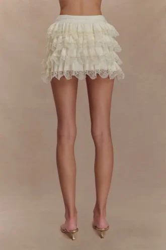 Margaret Lace Ruffle Mini Skort – Cream