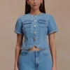 Marge Fitted Denim Short Sleeve Top – Classic Blue Marge Fitted Denim Short Sleeve Top – Classic Blue