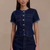 Marge Fitted Denim Short Sleeve Top – Indigo Blue Marge Fitted Denim Short Sleeve Top – Indigo Blue