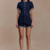 Marge Fitted Denim Short Sleeve Top – Indigo Blue Marge Fitted Denim Short Sleeve Top – Indigo Blue