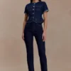 Marge Fitted Denim Short Sleeve Top – Indigo Blue Marge Fitted Denim Short Sleeve Top – Indigo Blue