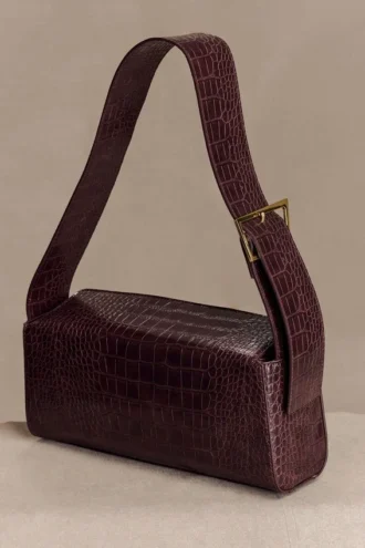 Maria Faux Leather Crocodile Shoulder Bag – Chocolate