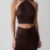 Mariana Halter Silk Blend Sleeveless Top – Dark Chocolate Mariana Halter Silk Blend Sleeveless Top – Dark Chocolate