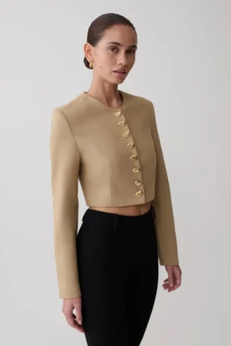 Marielle Button Up Cropped Jacket – Taupe