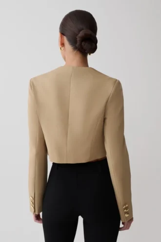 Marielle Button Up Cropped Jacket – Taupe