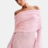 Marisol Off Shoulder Boucle Mini Dress – Baby Pink Marisol Off Shoulder Boucle Mini Dress – Baby Pink