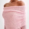 Marisol Off Shoulder Boucle Mini Dress – Baby Pink Marisol Off Shoulder Boucle Mini Dress – Baby Pink
