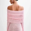 Marisol Off Shoulder Boucle Mini Dress – Baby Pink Marisol Off Shoulder Boucle Mini Dress – Baby Pink