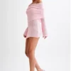Marisol Off Shoulder Boucle Mini Dress – Baby Pink Marisol Off Shoulder Boucle Mini Dress – Baby Pink