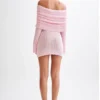 Marisol Off Shoulder Boucle Mini Dress – Baby Pink Marisol Off Shoulder Boucle Mini Dress – Baby Pink
