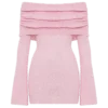 Marisol Off Shoulder Boucle Mini Dress – Baby Pink Marisol Off Shoulder Boucle Mini Dress – Baby Pink