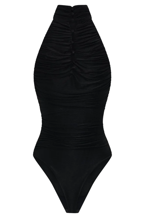 Matilda Ruched Mesh Bodysuit – Black Matilda Ruched Mesh Bodysuit – Black