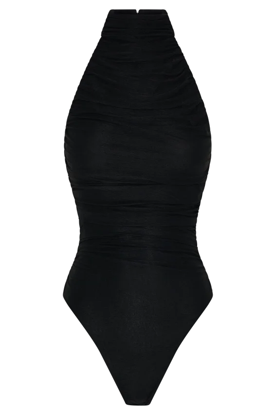Matilda Ruched Mesh Bodysuit – Black Matilda Ruched Mesh Bodysuit – Black
