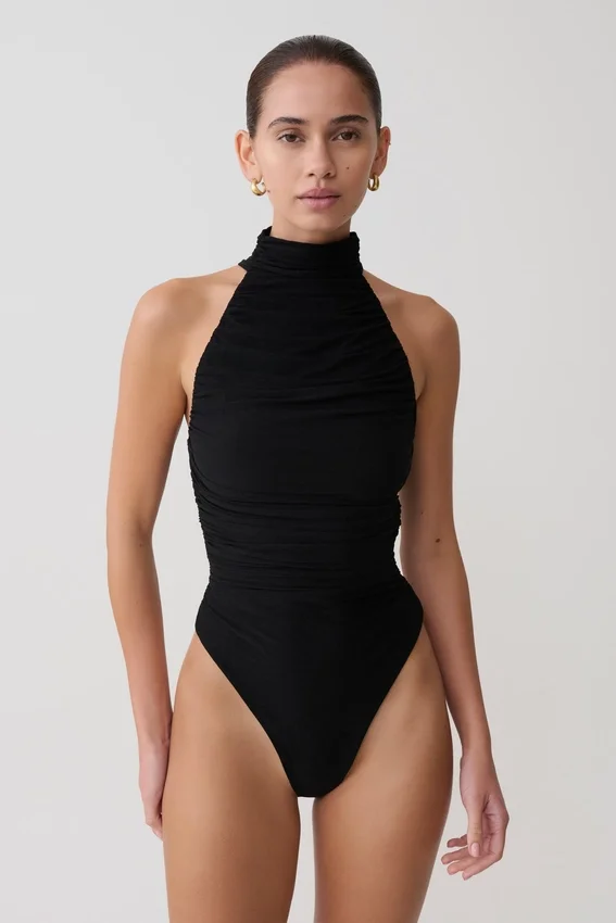 Matilda Ruched Mesh Bodysuit – Black Matilda Ruched Mesh Bodysuit – Black
