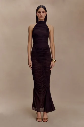 Matilda Ruched Mesh Maxi Skirt – Chocolate