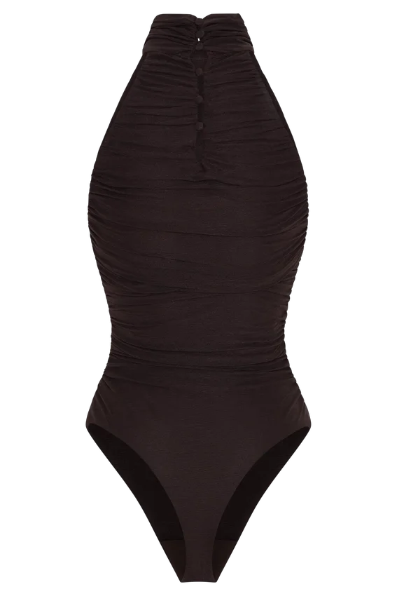 Matilda Ruched Mesh Bodysuit – Chocolate Matilda Ruched Mesh Bodysuit – Chocolate