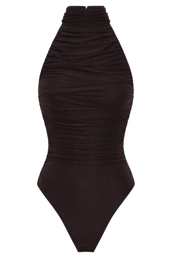 Matilda Ruched Mesh Bodysuit – Chocolate Matilda Ruched Mesh Bodysuit – Chocolate