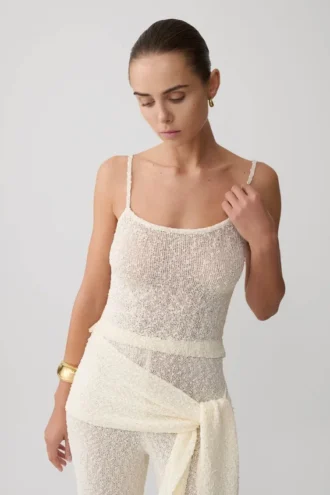 Mattais Boucle Knit Top – Ivory