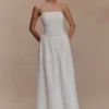 Maureen Broderie Strapless Maxi Dress – White