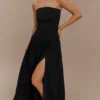 Maureen Cotton Shirring Maxi Dress – Black