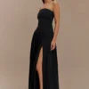 Maureen Cotton Shirring Maxi Dress – Black
