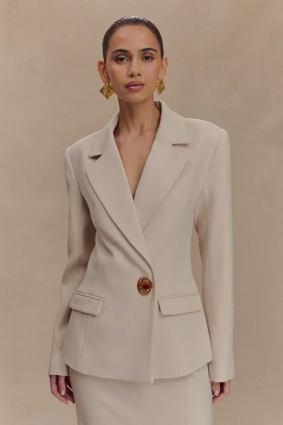 Max Cinched Waist Blazer – Ivory Stone Max Cinched Waist Blazer – Ivory Stone