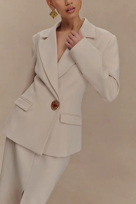 Max Cinched Waist Blazer – Ivory Stone Max Cinched Waist Blazer – Ivory Stone