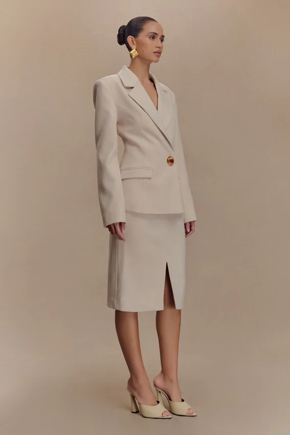 Max Cinched Waist Blazer – Ivory Stone Max Cinched Waist Blazer – Ivory Stone