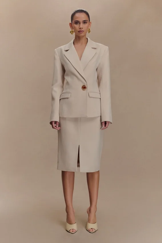 Max Cinched Waist Blazer – Ivory Stone Max Cinched Waist Blazer – Ivory Stone