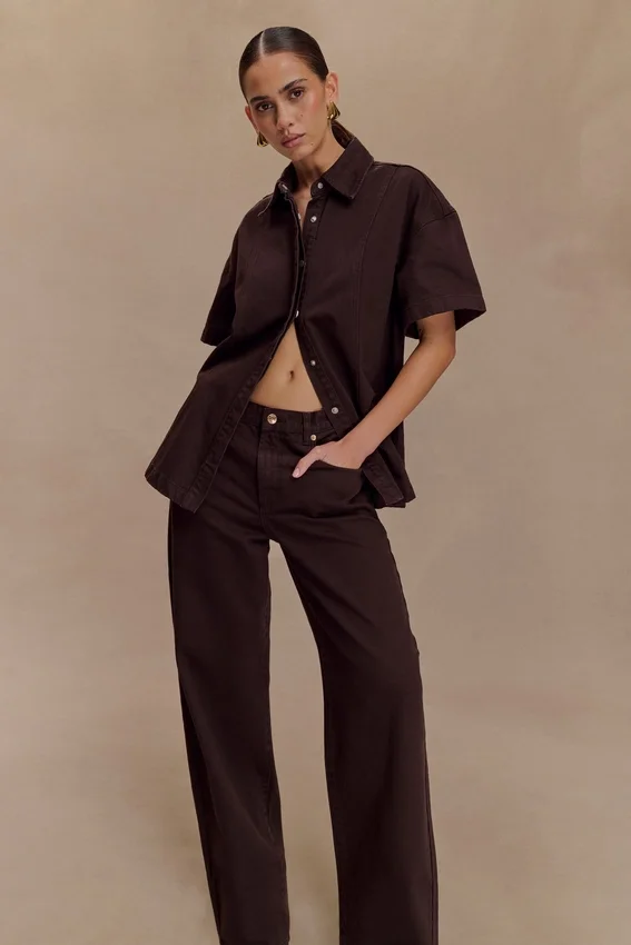 Maya Oversized Denim Shirt – Chocolate Maya Oversized Denim Shirt – Chocolate