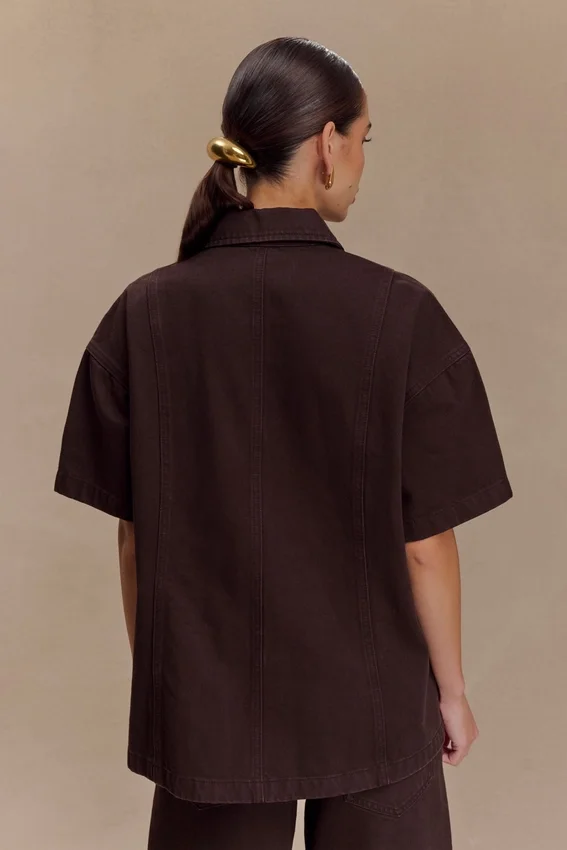 Maya Oversized Denim Shirt – Chocolate Maya Oversized Denim Shirt – Chocolate