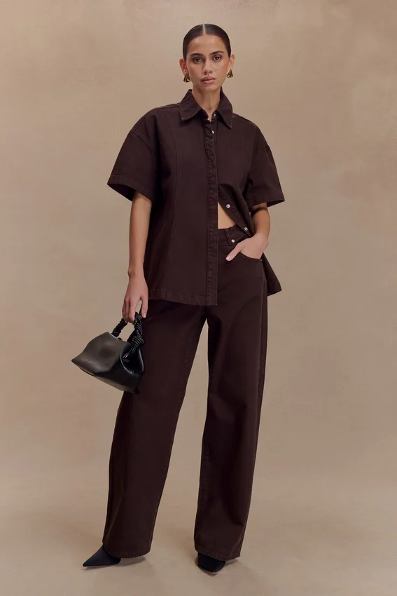 Maya Oversized Denim Shirt – Chocolate Maya Oversized Denim Shirt – Chocolate