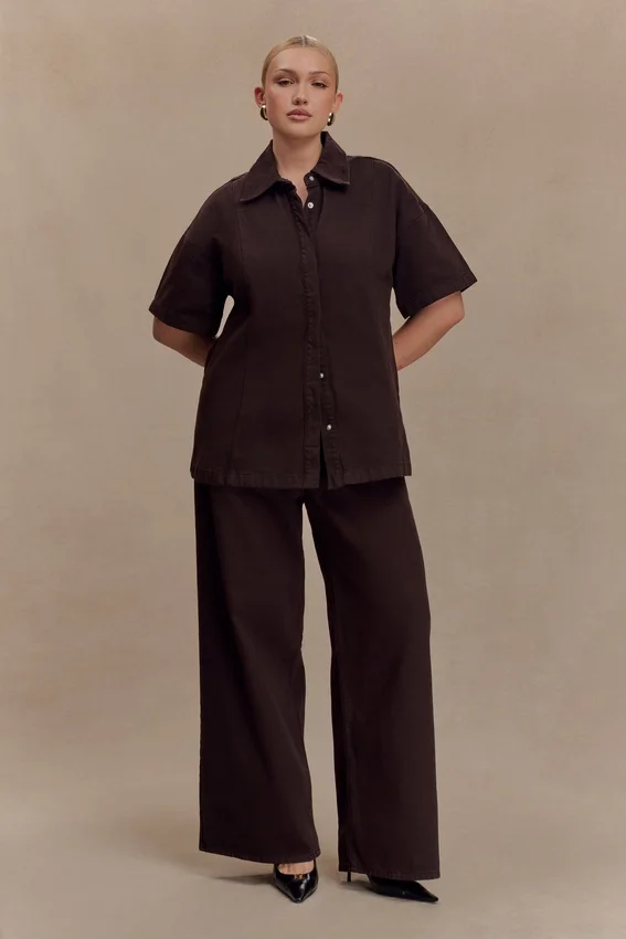 Maya Oversized Denim Shirt – Chocolate Maya Oversized Denim Shirt – Chocolate