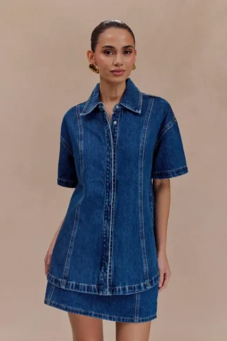 Maya Oversized Denim Shirt – Dark Blue