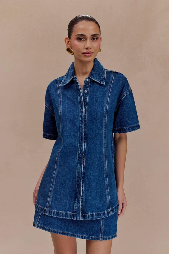 Maya Oversized Denim Shirt – Dark Blue Maya Oversized Denim Shirt – Dark Blue