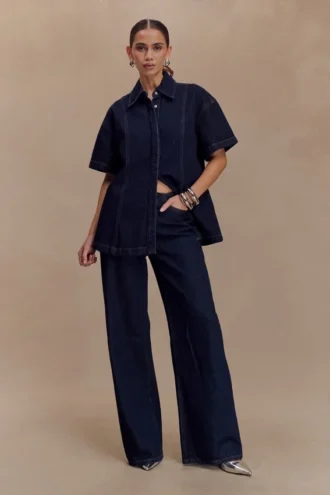 Maya Oversized Denim Shirt – Indigo Blue