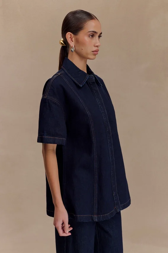 Maya Oversized Denim Shirt – Indigo Blue Maya Oversized Denim Shirt – Indigo Blue
