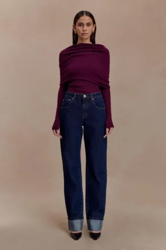 Kirralee Straight Leg Cuffed Jeans – Indigo Blue