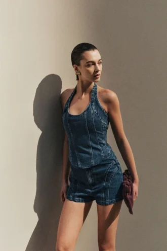 Meadow Denim Corset Halter Top – Dark Blue