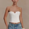 Melany Applique Denim Bustier – White Melany Applique Denim Bustier – White