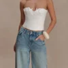 Melany Applique Denim Bustier – White Melany Applique Denim Bustier – White