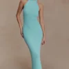 Melodie Halter Knit Maxi Dress – Cyan Blue