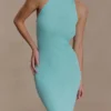 Melodie Halter Knit Maxi Dress – Cyan Blue