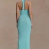 Melodie Halter Knit Maxi Dress – Cyan Blue