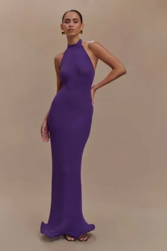 Melodie Halter Knit Maxi Dress – Purple