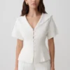 Melody Short Sleeve Shirt With Lace Collar – White