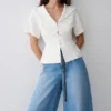 Melody Short Sleeve Shirt With Lace Collar – White