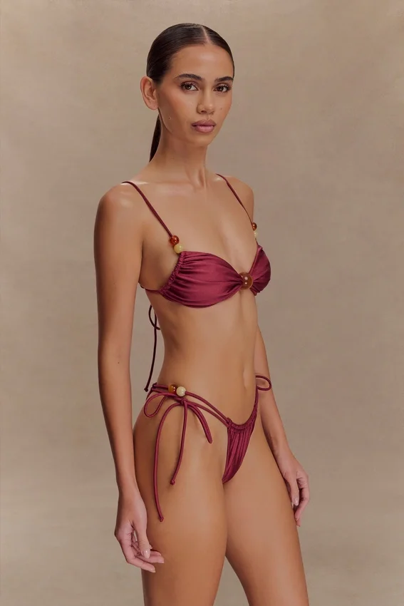 Memphis Beaded Bikini Bottom – Wine Memphis Beaded Bikini Bottom – Wine