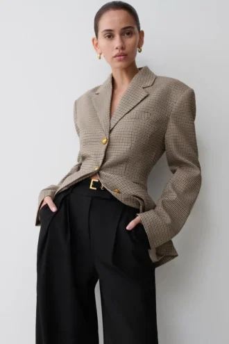 Mila Shaped Blazer – Tan Check